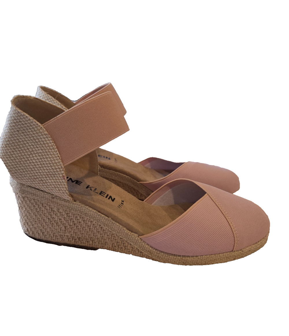 Anne Klein Wedge Sandals Womens 9.5M Pink Espadrille Elastic Ankle Strap iFlex